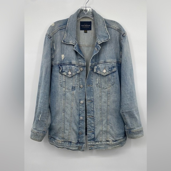 Lucky Brand Long line Trucker slightly distressed jean jacket size M - Picture 4 of 11